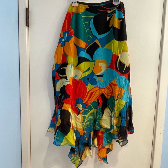 Dana Buchman SILK Bohemian Skirt Petite 16 Long Beige Floral Boho - Picture 2 of 8